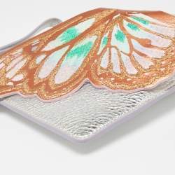 Pre Owned Sophia Webster Metallic Silver Leather Butterfly Wristlet Pouch