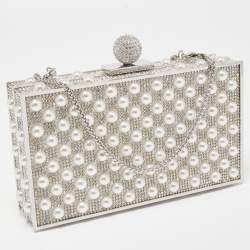 Sophia Webster Silver Crystal/Pearl Embellished Clara Box Clutch
