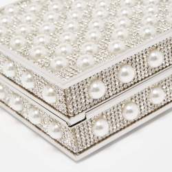 Sophia Webster Silver Crystal/Pearl Embellished Clara Box Clutch