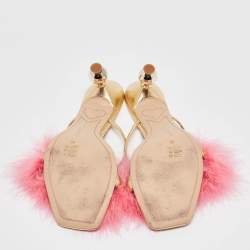 Pre Owned Sophia Webster Pink/Gold Leather and Fur Slide Sandals Size 40