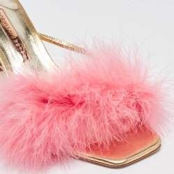 Pre Owned Sophia Webster Pink/Gold Leather and Fur Slide Sandals Size 40