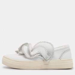 Sophia Webster White Leather Embellished Slip On Sneakers Size 36
