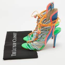 Pre Owned Sophia Webster Multicolor Leather and Suede Lacey Sandals Size 38.5