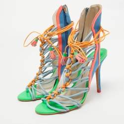 Pre Owned Sophia Webster Multicolor Leather and Suede Lacey Sandals Size 38.5