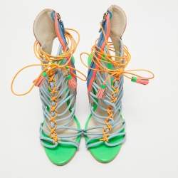 Pre Owned Sophia Webster Multicolor Leather and Suede Lacey Sandals Size 38.5