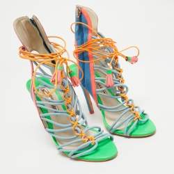 Pre Owned Sophia Webster Multicolor Leather and Suede Lacey Sandals Size 38.5