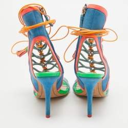Pre Owned Sophia Webster Multicolor Leather and Suede Lacey Sandals Size 38.5