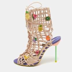 Sophia Webster Rose Gold Leather Fruit Applique Delphine Sandals Size 38