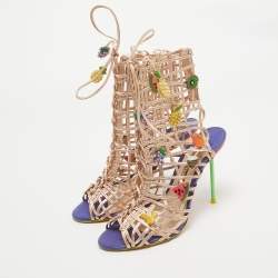 Sophia Webster Rose Gold Leather Fruit Applique Delphine Sandals Size 38