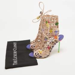 Sophia Webster Rose Gold Leather Fruit Applique Delphine Sandals Size 38
