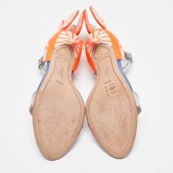 Pre Owned Sophia Webster Silver/Orange Leather Chiara Butterfly Sandals Size 36.5
