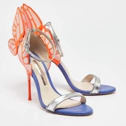 Pre Owned Sophia Webster Silver/Orange Leather Chiara Butterfly Sandals Size 36.5