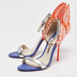 Pre Owned Sophia Webster Silver/Orange Leather Chiara Butterfly Sandals Size 36.5