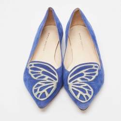 Sophia Webster Blue Suede Bibi Butterfly Ballet Flats Size 36.5