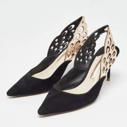 Sophia Webster Black/Metallic Bronze Suede And Leather Angelo Slingback Pumps Size 37