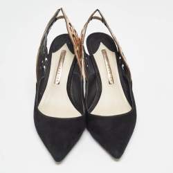 Sophia Webster Black/Metallic Bronze Suede And Leather Angelo Slingback Pumps Size 37