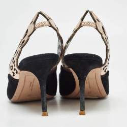 Sophia Webster Black/Metallic Bronze Suede And Leather Angelo Slingback Pumps Size 37