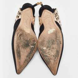 Sophia Webster Black/Metallic Bronze Suede And Leather Angelo Slingback Pumps Size 37