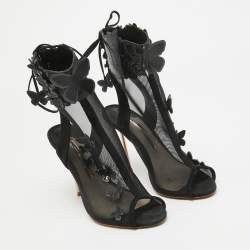 Pre Owned Sophia Webster Black Suede and Mesh 3D Butterfly Harmony Booties Size 37