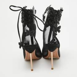 Pre Owned Sophia Webster Black Suede and Mesh 3D Butterfly Harmony Booties Size 37