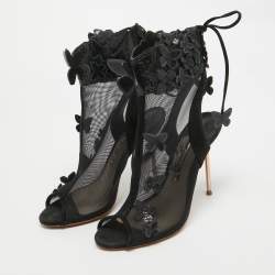 Pre Owned Sophia Webster Black Suede and Mesh 3D Butterfly Harmony Booties Size 37
