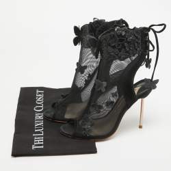 Pre Owned Sophia Webster Black Suede and Mesh 3D Butterfly Harmony Booties Size 37