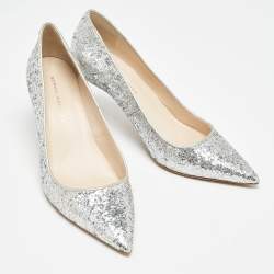 Pre Owned Sophia Webster Silver Glitter Rio Pointed Toe Pumps Size 36.5