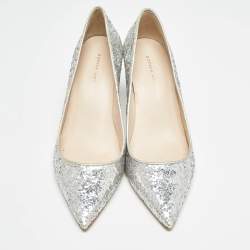 Pre Owned Sophia Webster Silver Glitter Rio Pointed Toe Pumps Size 36.5