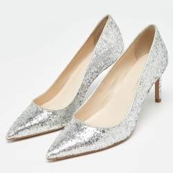 Pre Owned Sophia Webster Silver Glitter Rio Pointed Toe Pumps Size 36.5
