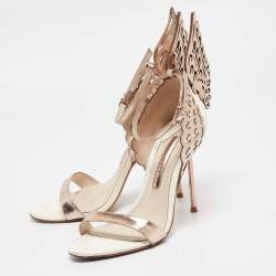 Sophia Webster Gold Laser Cut Rose Gold Leather Evangeline Open Toe Sandals Size 37