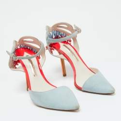 Sophia Webster Light Blue Suede and Leather Chiara Butterfly Ankle Strap Pumps Size 37.5