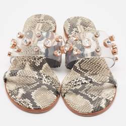 Sophia Webster Beige Snakeskin Embossed And PVC Dina Slide Sandals Size 39