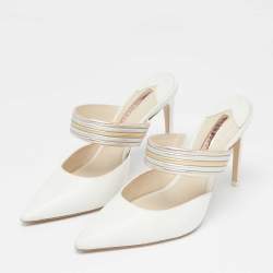 Sophia Webster White/Metallic Leather Joy Mules Size 38.5