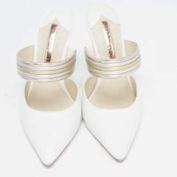 Sophia Webster White/Metallic Leather Joy Mules Size 38.5