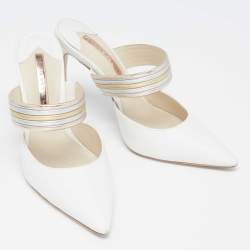 Sophia Webster White/Metallic Leather Joy Mules Size 38.5