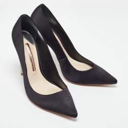 Pre Owned Sophia Webster Black Satin Crystal Embellished Heel Coco Pumps Size 38.5