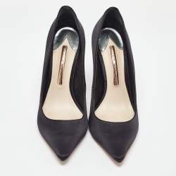 Pre Owned Sophia Webster Black Satin Crystal Embellished Heel Coco Pumps Size 38.5