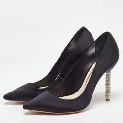 Pre Owned Sophia Webster Black Satin Crystal Embellished Heel Coco Pumps Size 38.5