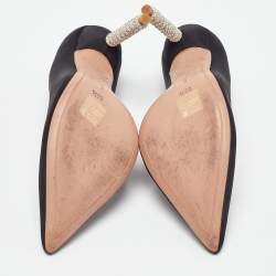 Pre Owned Sophia Webster Black Satin Crystal Embellished Heel Coco Pumps Size 38.5