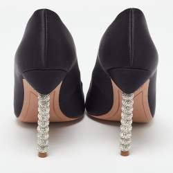 Pre Owned Sophia Webster Black Satin Crystal Embellished Heel Coco Pumps Size 38.5