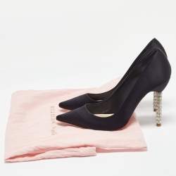Pre Owned Sophia Webster Black Satin Crystal Embellished Heel Coco Pumps Size 38.5