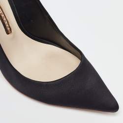 Pre Owned Sophia Webster Black Satin Crystal Embellished Heel Coco Pumps Size 38.5