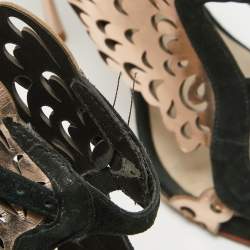 Sophia Webster Dark Green/Rose Gold Suede and Leather Laser Cut Parisa Sandals Size 38