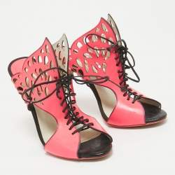 Pre Owned Sophia Webster Pink Leather Laser Cut Lace Up Sandals Size 39