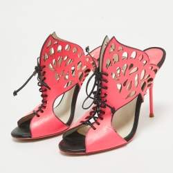 Pre Owned Sophia Webster Pink Leather Laser Cut Lace Up Sandals Size 39