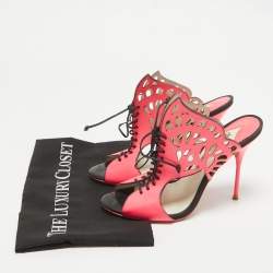 Pre Owned Sophia Webster Pink Leather Laser Cut Lace Up Sandals Size 39