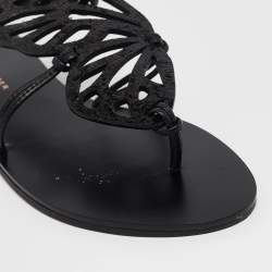 Pre Owned Sophia Webster Black Leather Seraphina Flat Sandals Size 37