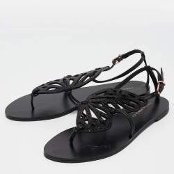 Pre Owned Sophia Webster Black Leather Seraphina Flat Sandals Size 37