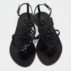 Pre Owned Sophia Webster Black Leather Seraphina Flat Sandals Size 37