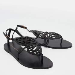 Pre Owned Sophia Webster Black Leather Seraphina Flat Sandals Size 37